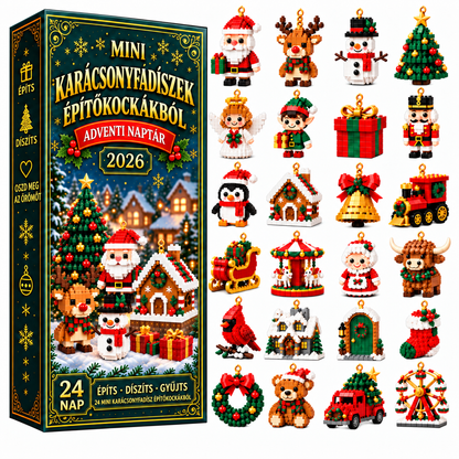 BILLHOL® 🗼 Karácsonyi Adventi Naptár – 24 Napnyi Meglepetés, 24 Mini Építőkocka-Dísz