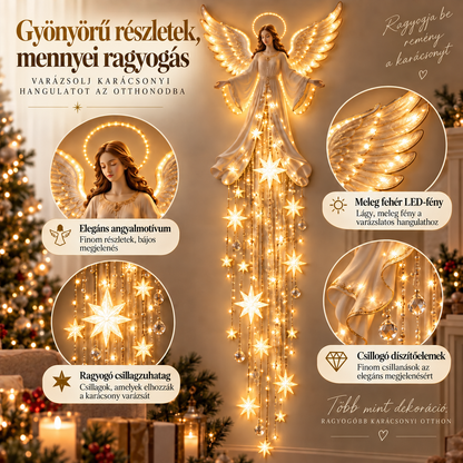 Billhol®👼 Angyali Áldás – Prémium Karácsonyi Fali Fénydekoráció Ragyogó Csillagzuhataggal