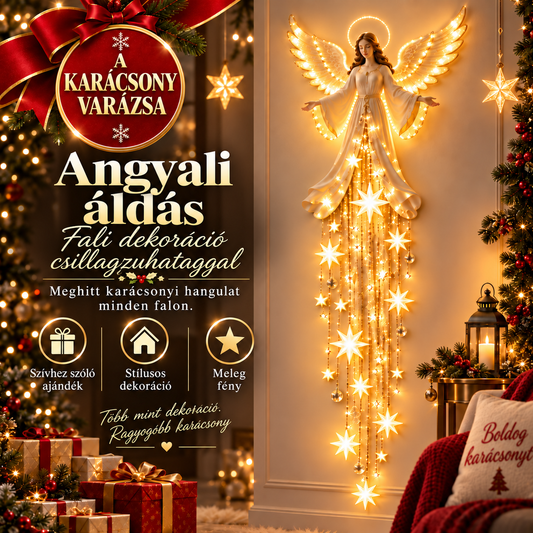 Billhol®👼 Angyali Áldás – Prémium Karácsonyi Fali Fénydekoráció Ragyogó Csillagzuhataggal