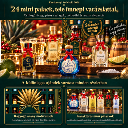 BILLHOL® 🎄Prémium tequila adventi kalendárium – 24 nap, 24 miniüveg, 24 különleges karácsonyi meglepetés! 🥃✨